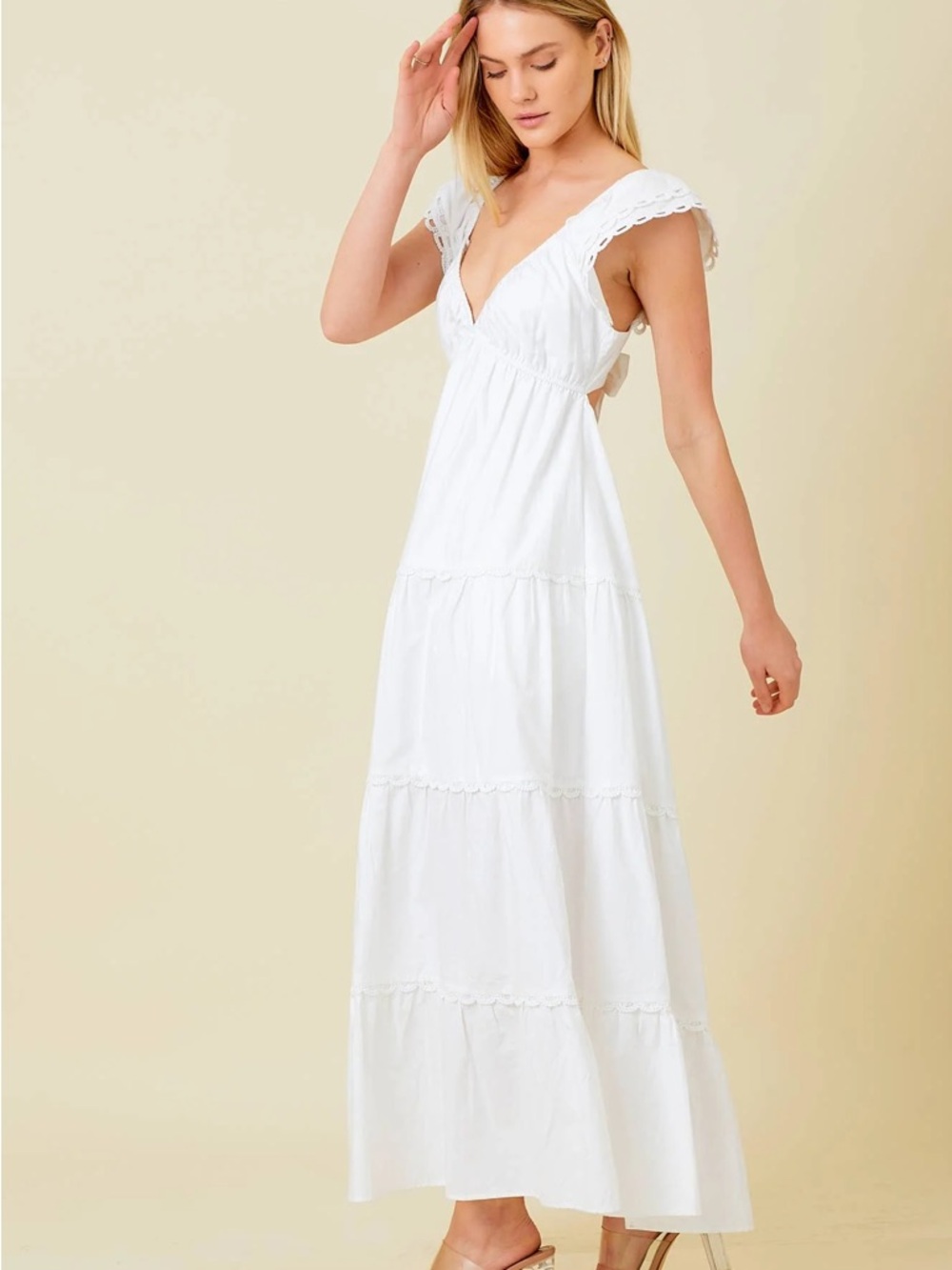 Aprés White Eyelet Tiered Maxi Dress